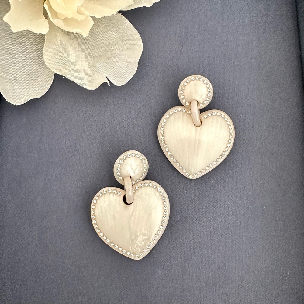 Lele Sadoughi Jeweled Stitched Heart Dangle Earrings